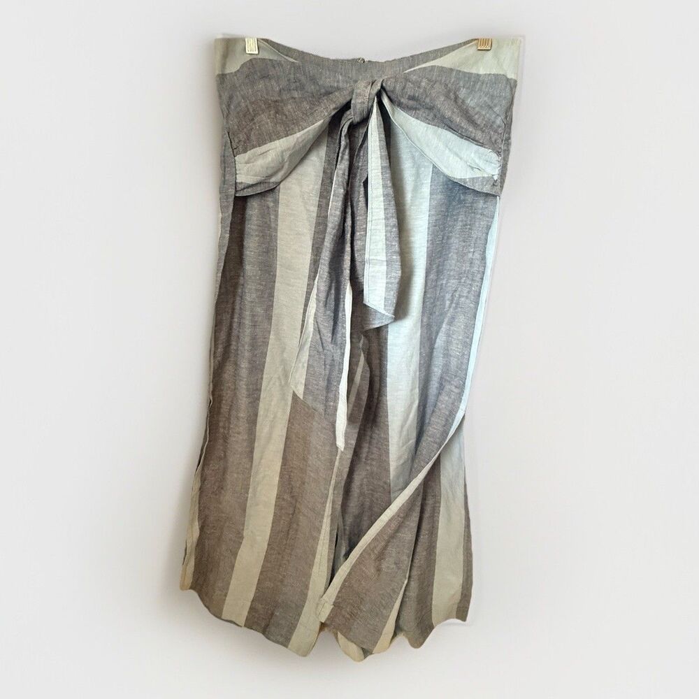 Venus Linen Pants Size 18 Tie Front Blue Gray Striped Wide Leg Nautical Beachy